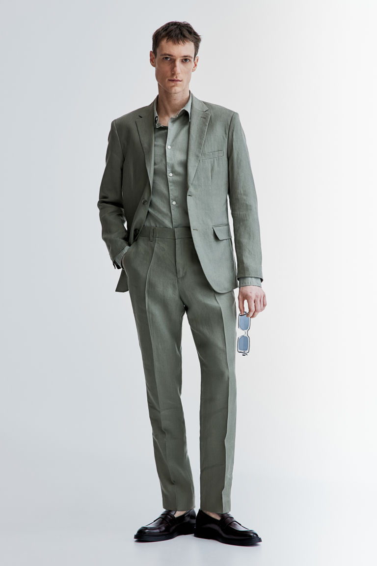Льняные костюмные брюки узкого кроя H&M