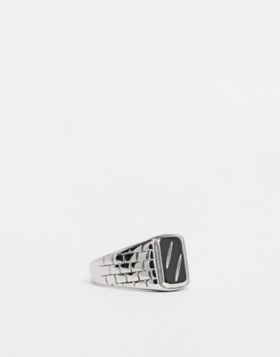 ASOS DESIGN stainless steel signet ring with texture in silver tone ASOS DESIGN