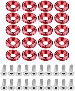 20pcs Aluminum Bumper Washer, Engine Bumper Washer Bolt Kit(Red) Keenso