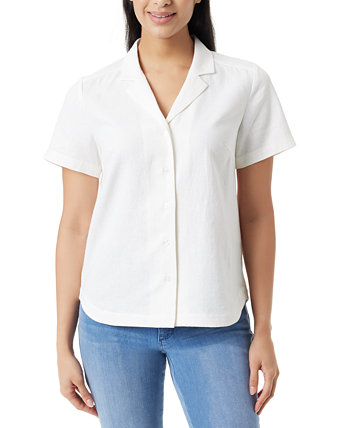 Women's Linen-Blend Button-Up Camp Shirt Gloria Vanderbilt