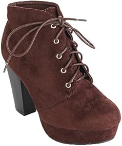 Женские Ботильоны и ботинки до щиколотки Forever Link Comfort Chunky Heel Lace Up Forever Link