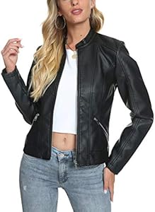 Fahsyee Zip Leather Jackets for Women Motorcycle Faux PU Moto Biker Outwear Coat Fahsyee