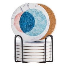 Set of 8 Marble Moon Design Table Coasters for Drinks, Round Cork Base and Holder for Housewarming Gift (4 In) Juvale