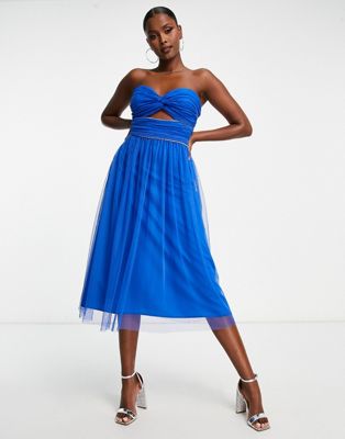 Женское платье-бандо TRENDYOL со срезом синего цвета TRENDYOL