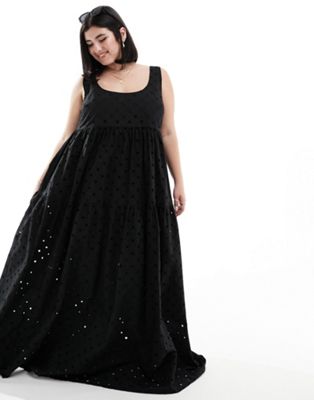 Черное ярусное платье макси с глубоким вырезом и глубоким вырезом ASOS EDITION Curve Curve ASOS EDITION