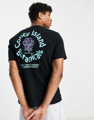 Черная футболка Coney Island Picnic botanicals с принтом на груди и спине CONEY ISLAND PICNIC