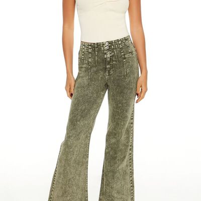 Acid Wash Twill Flare Pants Forever21