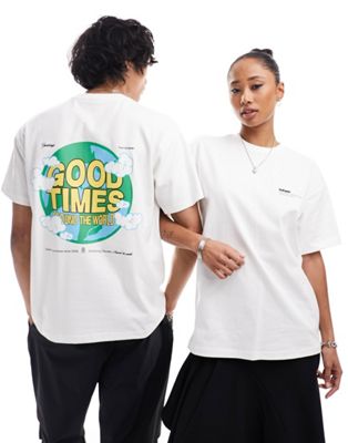 Белая футболка свободного кроя унисекс Dr Denim Trooper с графическим принтом Good Times World на спине Dr Denim