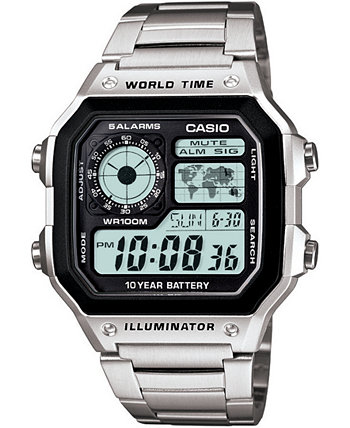 Мужские цифровые часы-браслет из нержавеющей стали 39,5 мм Casio