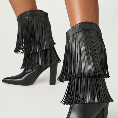 Модные ботинки с высоким каблуком и кисточками Fringe Forever21