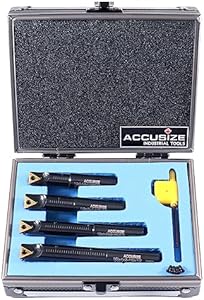 Accusize Industrial Tools 4 Pc 1/2'' Round Shank Indexable Boring Bar Set with Tcmt21.50 Carbide Inserts, 90 Degree, 2627-9104 Accusize Industrial Tools