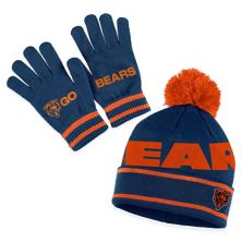 Women's WEAR by Erin Andrews Navy Chicago Bears Double Jacquard Cuffed Knit Hat with Pom and Gloves Set WEAR by Erin Andrews