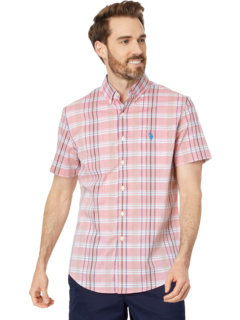 Рубашка из эластичного поплина классического кроя с коротким рукавом и 1 карманом, окрашенная в пряжу U.S. POLO ASSN.
