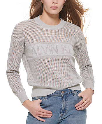 Свитер из сетки с длинными рукавами и логотипом Calvin Klein