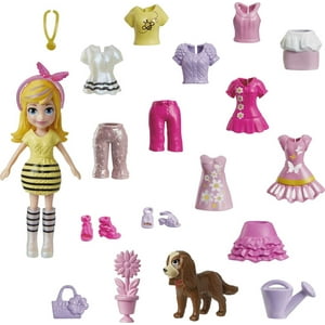 Polly Pocket Fashion Pack with 3-inch Doll and 18 Accessories, Puppy and Flower-Themed Travel Toy Polly Pocket