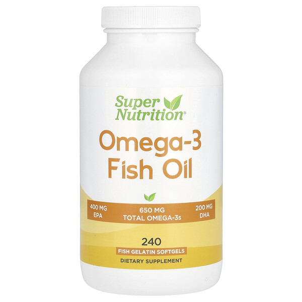 Рыбий жир с омега-3, 650 мг, 240 рыбных мягких таблеток (650 мг на мягкую таблетку) Super Nutrition