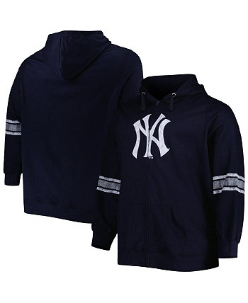 Женская темно-синяя, серая толстовка с капюшоном New York Yankees большого размера с логотипом спереди и полной молнией Profile