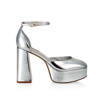 Ari Metallic Leather Ankle-Strap Platform Sandals Larroudé