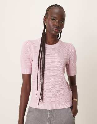 VILA short sleeve textured knitted t-shirt in orchid pink Vila