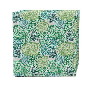 Napkin Set of 4, 100% Cotton, 20x20", Stenciled Green Succulents Fabric Textile Products