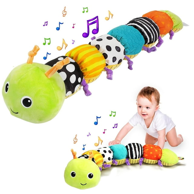 HANMUN Baby Toys 0-6 to 12 Months, Musical Infant Toys with Multi-Sensory Crinkle, Rattle and Textures, Soft Stuffed Animal Newborn Toys for 0-3-6-12 Month Old Baby Girls, Caterpillar，Green HANMUN