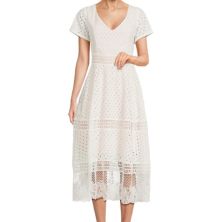 Women's Focus By Shani Cotton Eyelet Midi Dress with Lace Insets FOCUS BY SHANI