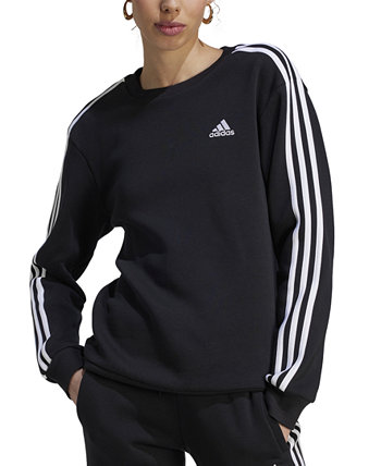Женский свитшот с круглым вырезом из хлопкового флиса с 3 полосками Adidas