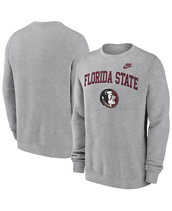 Men's Heather Gray Florida State Seminoles Legacy Classic Tackle Twill Embroidered Arch Over Logo Pullover Sweatshirt Nike