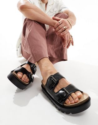 Черные массивные сандалии из искусственной кожи с пряжкой ASOS DESIGN ASOS DESIGN