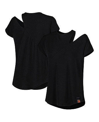 Черная женская рубашка три-смесового цвета с вырезами Cincinnati Bengals Kiya Tomlin