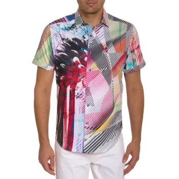 Чечевицеобразная тканая рубашка с короткими рукавами Robert Graham