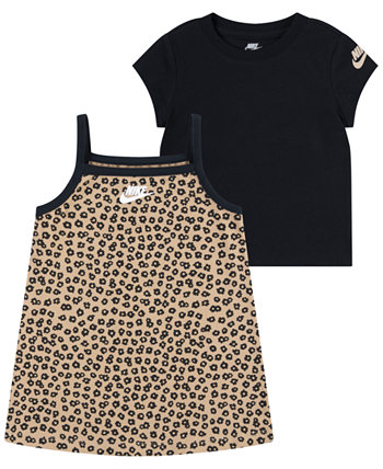 Комплект из платья с цветочным принтом и футболки с короткими рукавами для маленьких девочек Nike