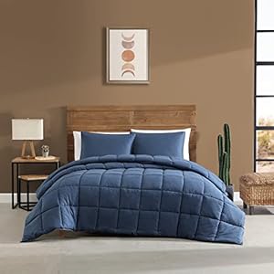 Wrangler - Queen Comforter Set, Soft Bedding with Matching Shams, Medium Weight & Ideal for All Seasons (Mesa Solid Blue, Queen) Wrangler