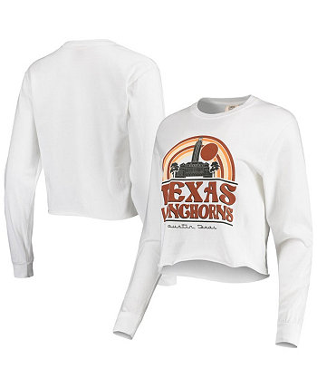 Женская белая укороченная футболка с длинным рукавом Texas Longhorns Retro Campus Image One