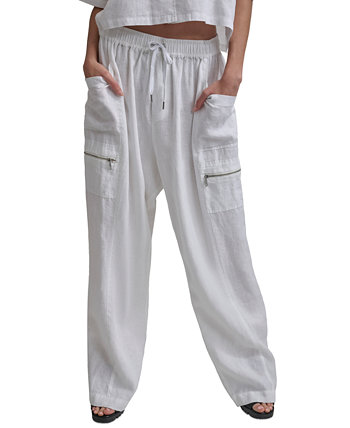 Women's Pull-On Mid-Rise Linen Cargo Pants DKNY