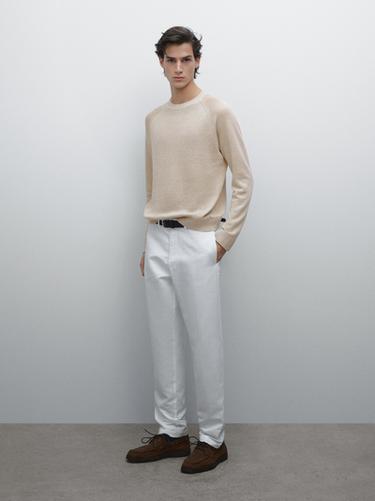 Cotton and linen tapered fit trousers Massimo Dutti