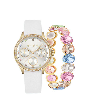 Женские кварцевые белые часы из полиуретановой кожи, 38 мм, подарочный набор Jessica Carlyle