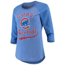Женская футболка Majestic Threads Royal Chicago Cubs Team, бейсбол, три четверти рукава реглан, тройная смесь Majestic