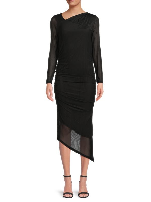 Платье-футляр миди с асимметричным подолом и сборками Calvin Klein