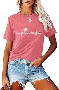 Sun Salt Sand Beach Tshirt for Women Summer Coconut Tree Graphic Casual Short Sleeve Loose Fit Tee Blouses Fashvacation