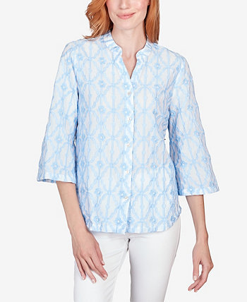 Petite Trellis Embroidered Cotton Button Front Top Ruby Rd.