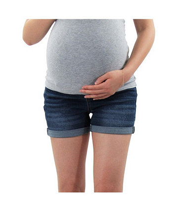 Джинсовые шорты для беременных с подвернутыми манжетами и поясом на животе Indigo Poppy