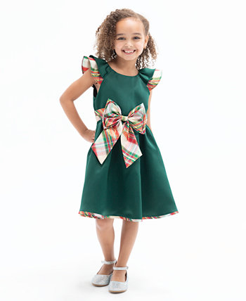 Платье приталенного кроя из атласа и клетчатой ткани для девочек-малышей Rare Editions