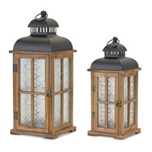 Set of 2 Black and Brown Contemporary Lantern Tabletop Decors 19.25&#34; Christmas Central