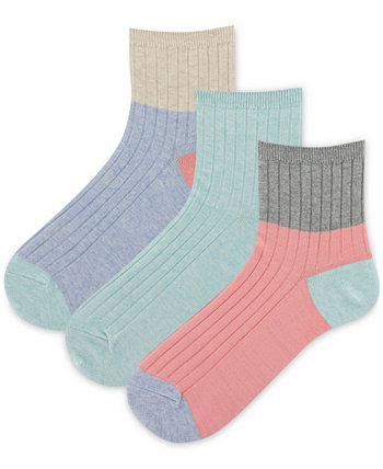 Women's 3-Pk. Ribbed Colorblocked Anklet Socks Hot Sox