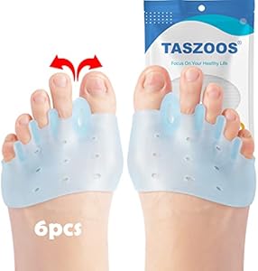 Toe Spacers, (6PCS,XL) Gel (Гель) Toe Separator, Toe Stretcher, Toe Straightener for Bunion Relief, Hammer Toe, Hallux Valgus and Restore Toes to Their Original Shape (Black) TASZOOS