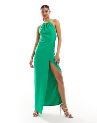 Зеленое платье макси с воротником-халтер и перекрещенной спиной Vesper Vesper