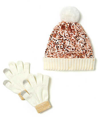 Fluffy Sequins Hat and Glove Set, 2 Piece InMocean