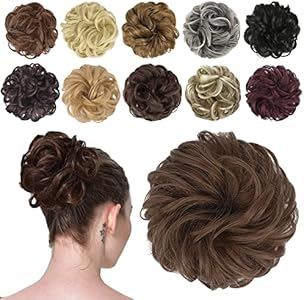 FESHFEN Messy Bun Hair Piece Hair Bun Scrunchies Synthetic Jet Black Wavy Chignon Ponytail Hair Extensions Thick Updo Hairpieces for Women Girls 1PCS FESHFEN