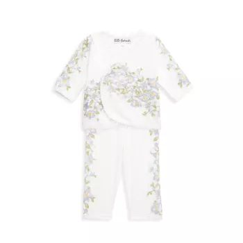 Baby Girl's Floral Embroidered Wrap Top &amp; Pants Set Macis Design
